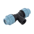 Тройник компрессионный Unidelta Deltone Дн20x1/2″ Ру16 для труб из ПНД, корпус - полипропилен PP-B, присоединение - компрессионное / внутренняя резьба