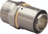 Штуцер Uponor S-Press Дн50х1 1/2″ Ру10, пресс / наружная резьба, корпус - латунь луженая, пресс гильза - нержавеющая сталь, для металлопластиковых труб