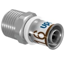 Штуцер Uponor S-Press Plus Дн25х1″ Ру10, пресс / наружная резьба, корпус - латунь коррозионностойкая, пресс гильза - нержавеющая сталь, для металлопластиковых труб