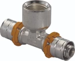 Тройник Uponor S-Press Дн16-RP1/2″-16 Ру10 с переходом на внутреннюю резьбу, латунный