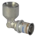 Угольник Uponor S Press Plus Ду16х1/2″ 90° Ру10 для металлопластиковых труб, латунный, никелированный, присоединение - пресс / внутренняя резьба