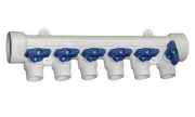 Коллектор с шаровыми кранами Valfex Дн40/6*20 Py25, корпус PP-R, синий
