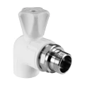 Кран шаровой VALFEX PP-R белый НР Дн20x1/2″ Ру25 стандартнопроходной для радиатора угловой под приварку, корпус - полипропилен