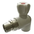 Кран шаровой VALFEX PP-R серый НР Дн20x1/2″ Ру25 стандартнопроходной для радиатора угловой под приварку, корпус - полипропилен