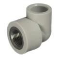 Угольник полипропиленовый комбинированный VALFEX Дн20x1/2″ Ру25 угол 90°, внутренняя резьба, цвет серый
