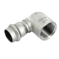Угольник Viega Sanpress Inox SC-Contur 2314.2 Дн18х3/4″ Ру16 с разъемным соединением и плоской прокладкой, из нержавеющей стали, 90°, внутренняя резьба / пресс 