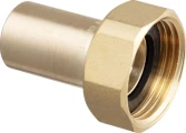 Соединение резьбовое Viega Дн18x3/4″ Ру 16 бронзовый, однораструбный , внутренняя резьба, Sanpress, плоское уплотнение, накидная гайка изготовлена из латуни