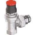 Клапан термостатический Giacomini R401DB 3/8″ Ду10 Ру10 угловой, с преднастройкой, с автоматическим динамическим регулированием расхода, хромированный, отвод с герметичной прокладкой, присоединение - внутренняя резьба, корпус - латунь