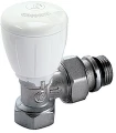 Клапан термостатический Giacomini R421TG 3/8″ Ду10 Ру16 угловой, микрометрический, хромированный, отвод с герметичной прокладкой, присоединение - внутренняя резьба, корпус - латунь