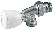 Клапан термостатический Giacomini R435TG 1/2″ Ду15 Ру16 угловой осевой, микрометрический, хромированный, отвод с герметичной прокладкой, x 16, присоединение - наружная резьба, корпус - латунь