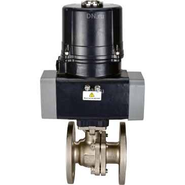 Кран шаровой DN.ru BV3232P(2pc)-FP-F-ISO-H Ду50 Ру16 полнопроходной фланцевый, корпус - нержавеющая сталь 316, уплотнение - PTFE, с электроприводом DN.ru QTSA-N-007EM-O0-220VAC с пружинным возвратом
