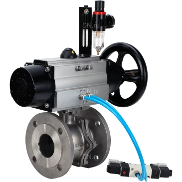 Кран шаровой DN.ru BV3232P(2pc)-FP-F-ISO-H Ду100 Ру16 полнопроходной фланцевый, корпус - нержавеющая сталь SS316, уплотнение - PTFE, с пневмоприводом PA-DA-105-1, пневмораспределителем 4V320-08 NAMUR AC220V и БПВ AFC2000