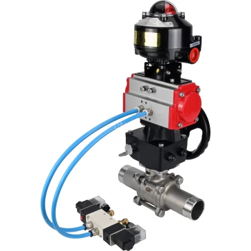 Кран шаровой DN.ru BV3131P(3pc)-FP-W-ISO-H LONG Ду125 Ру16 полнопроходной, корпус - нерж.сталь 304, уплотнение - PTFE, под приварку, с пневмоприводом PA-DA-130, пн.распределителем 4V320-08 NAMUR AC220V, БКВ APL-510N EX и ручным дублером MON3-700-T38-ISO