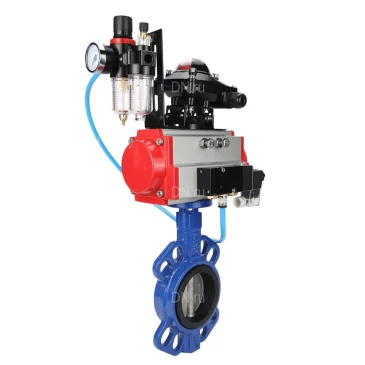 Затвор дисковый поворотный DN.ru WBV1631E-2W-Fb-ISO-H Ду65 Ру25 межфланцевый, корпус - чугун QT450, диск - нержавеющая сталь 304, уплотнение - EPDM, с пневмоприводом DN.ru PA-DA-065, пневмораспределителем 4V320-08 NAMUR AC220V, БКВ APL-210N и БПВ AFC2000