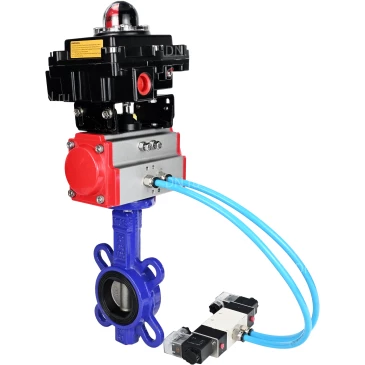 Затвор дисковый поворотный DN.ru WBV1631E-2W-Fb-ISO-H Ду125 Ру25 межфланцевый, корпус - чугун QT450, диск - нержавеющая сталь 304, уплотнение - EPDM, с пневмоприводом DN.ru PA-SA-140, пневмораспределителем 4V320-10 220В и БКВ APL-410N EX