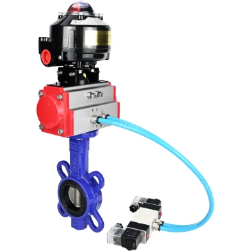Затвор дисковый поворотный DN.ru WBV1631E-2W-Fb-ISO-H Ду100 Ру25 межфланцевый, корпус - чугун QT450, диск - нержавеющая сталь 304, уплотнение - EPDM, с пневмоприводом DN.ru PA-SA-130, пневмораспределителем 4V320-08 220В и БКВ APL-510N EX
