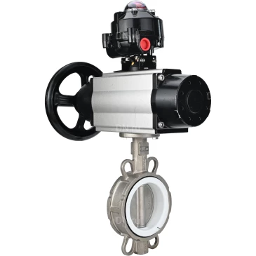 Затвор дисковый поворотный DN.ru WBV3432P-2W-Fb-H Ду100 Ру16, корпус - углеродистая сталь WCB, диск - нержавеющая сталь 316L, уплотнение - PTFE, с пневмоприводом DN.ru PA-DA-105-1, БКВ APL-410N EX