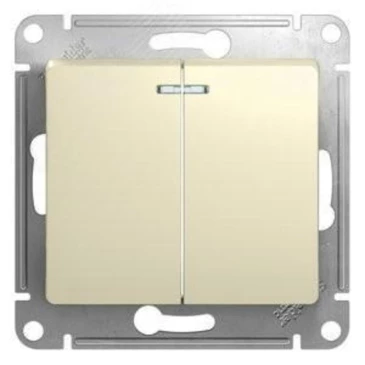 Выключатель двухклавишный Systeme Electric Glossa скрытой установки, с подсветкой, номинальный ток - 10 А, степень защиты IP20, цвет - бежевый Выключатель двухклавишный Systeme Electric Glossa скрытой установки, с подсветкой, номинальный ток - 10 А, степень защиты IP20, цвет - бежевый
