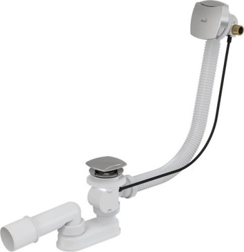Сифон для ванны плоский Alca Plast A564KM3-100 Дн40x1 1/2″ полуавтоматический, подключение к канализации 40/50 мм, выпуск для ванной 1 1/2″ с переходной трубкой 10°, длина перелива 1000 мм