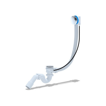 Сифон для ванны трубный АНИ Пласт E311 Дн40x1 1/2″ полуавтоматический, подключение к канализации 40/50 мм переходная трубка 45°, выпуск для ванной 1 1/2″
