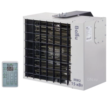 Тепловентилятор Ballu BHP-MW2-15 ТЭН, подвесной, мощность - 15кВт, площадь - 150м2, производительность - 1600м3/час, IP54, нагрев воздуха - 28°С