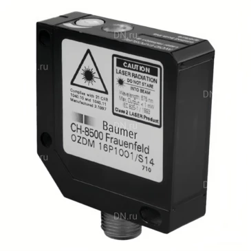 Датчик лазерный Baumer OZDM 16P1001/S14 диффузный, расстояние срабатывания < 250мм, выходная цепь PNP, потенциометр 14об., разъем M12 4pin, корпус - металл, IP67