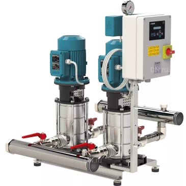 Насосная бустерная станция Calpeda BS2F 2 MXV 80-4802/C, параметры одного насоса – мощность - 1500Вт, напор -15.5м, производительность - 1000л/мин, 380В