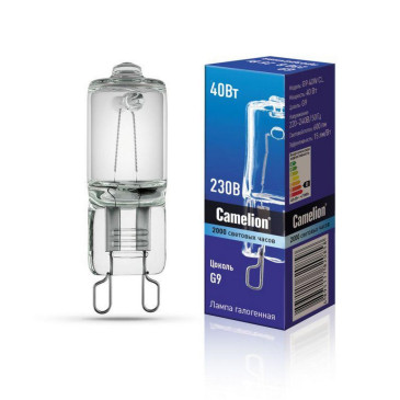 Лампа галогенная Camelion G9, мощность - 40 Вт, цоколь - G9, световой поток - 600 лм, цветовая температура - 3000 K, форма - капсульная