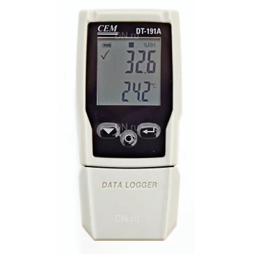 Логгер (регистратор температуры и влажности) CEM DT-191A, диапазон измеряемых температур от -30 до +60°C, диапазон измеряемой влажности - 0-100%, напряжение питания - 3В