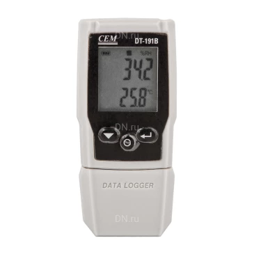 Логгер (регистратор температуры, влажности и давления) CEM DT-191B, диапазон измеряемых температур от -30 до +60°C, диапазон измеряемой влажности - 0-100%, диапазон измеряемого давления - 525-825мм рт.ст., напряжение питания - 3В