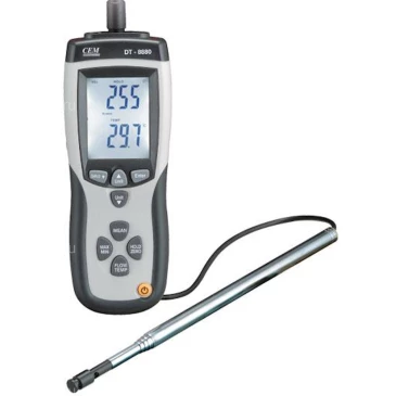 Термоанемометр CEM DT-8880 нагретая струна, диапазон измерения скорости воздушного потока - 0.1-25м/с, диапазон измеряемых температур от 0 до +50°C