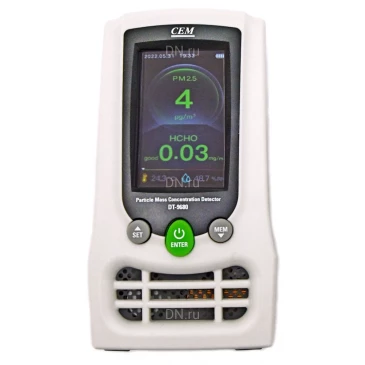 Пылемер CEM DT-9680 (счётчик пылевых частиц), диапазон содержания взвешенных твердых частиц - 0-2000мкг/м3, диапазон измеряемых температур от -20 до +70°C, диапазон измеряемой влажности - 0-100%