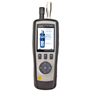 Пылемер CEM DT-9880M (счётчик пылевых частиц), диапазон содержания взвешенных твердых частиц - 0-2000мкг/м3, диапазон измеряемых температур от 0 до +50°C, диапазон измеряемой влажности - 0-100%