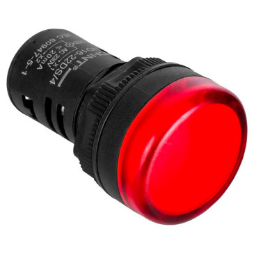 Лампа сигнальная CHINT ND16-22DS/4 укороченная, со встроенным конденсатором 20А, 230В, IP40, цвет –  красный