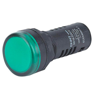 Лампа сигнальная CHINT ND16-22D/2 со встроенным резистором 20А, 230В, IP40, цвет – зеленый