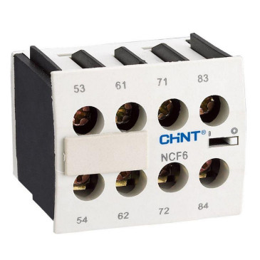Приставка CHINT NCF6-40, к контактору NC6(R), с дополнительными контактами 4НО+0НЗ, номинальный ток - 10 А, способ монтажа - фронтальная установка, IP20