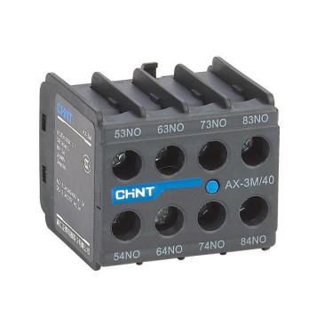 Приставка CHINT AX-3M/02, к контактору NXC-06M~12M, с дополнительными контактами 0НО+2НЗ, номинальный ток - 1.5 А, способ монтажа - на DIN-рейку, IP20