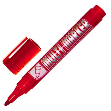 Маркер перманентный Crown Multi Marker пулевидный, толщина линии - 3 мм, цвет - красный