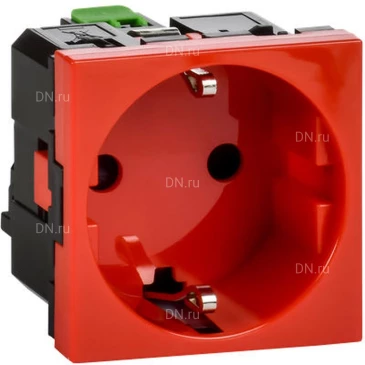Розетка Daccord 45х45 4525055 с заземляющим контактом, c защитной шторкой, с безвинтовым зажимом (2 модуля), цвет - красный