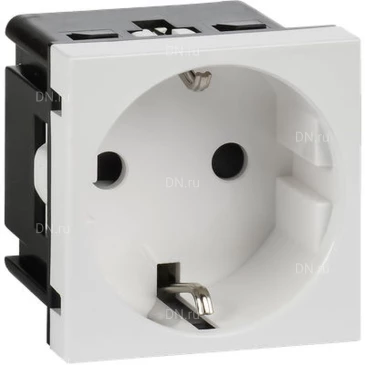 Розетка Daccord 45х45 4521046 с заземляющим контактом, без защитной шторки, с винтовым зажимом (2 модуля), цвет - белый