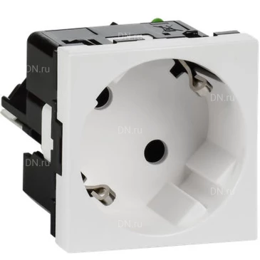Розетка Daccord 45х45 4521058 45° с заземляющим контактом, без защитной шторки, с безвинтовым зажимом (2 модуля), цвет - белый