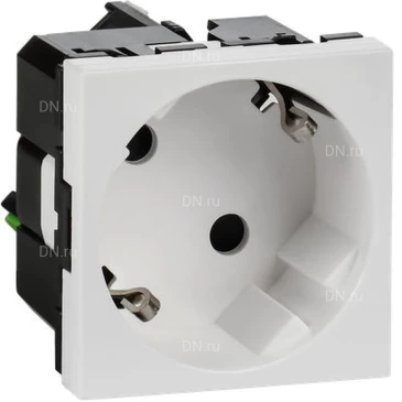 Розетка Daccord 45х45 4521059 45° с заземляющим контактом, c защитной шторкой, с безвинтовым зажимом (2 модуля), цвет - белый