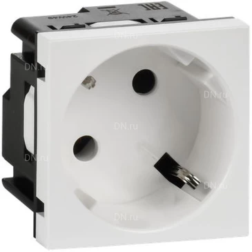 Розетка Daccord 45х45 4521051 45° с заземляющим контактом, без защитной шторки, с винтовым зажимом (2 модуля), цвет - белый