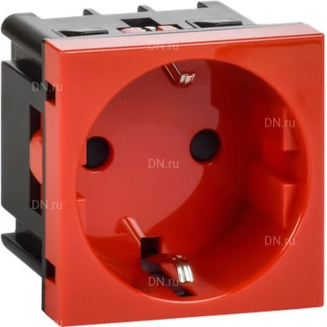 Розетка Daccord 45х45 4525047 с заземляющим контактом, c защитной шторкой, с винтовым зажимом (2 модуля), цвет - красный
