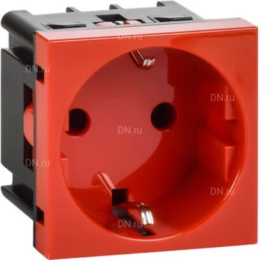 Розетка Daccord 45х45 4525046 с заземляющим контактом, без защитной шторки, с винтовым зажимом (2 модуля), цвет - красный