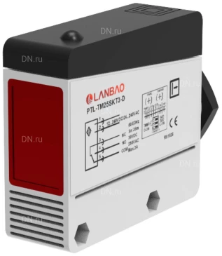 Датчик оптический LANBAO PTL-PM12DNR-D, прямоугольный, материал корпуса - пластик, красный свет - 650нм, выход - NPN, настройка - NO/NC, рабочая дистанция - 12м, напряжение - 30В, IP67, клеммы