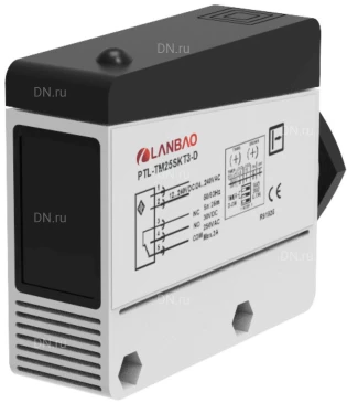Датчик оптический LANBAO PTL-PM12DPR-D, прямоугольный, материал корпуса - пластик, красный свет - 650нм, выход - PNP, настройка - NO/NC, рабочая дистанция - 12м, напряжение - 30В, IP67, клеммы