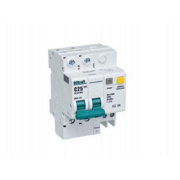 Автоматический выключатель дифференциального тока двухполюсный DEKraft ДИФ-101 4.5кА 2P (C) 25А АС30, ток утечки 30 мА, сила тока 25 А