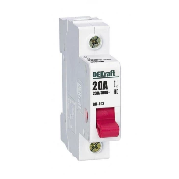 Выключатель-разъединитель DEKraft ВН-102 1P 20 А однополюсный, номинальный ток 20 А 17001DEK