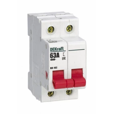 Выключатель-разъединитель DEKraft ВН-102 2P 63 А двухполюсный, номинальный ток 63 А 17007DEK